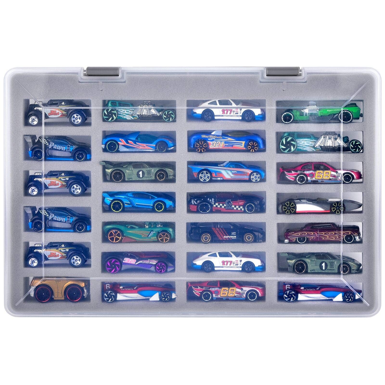 FULLCASE Display Case for Hot Wheels Cars, Toy Organizer Storage Box Holds 27 Toy Cars, Portable Carrying Container with 4 Size Slots for Hotwheels
