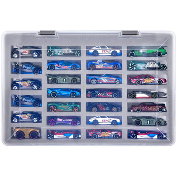 FULLCASE Display Case for Hot Wheels Cars, Toy Organizer Storage Box Holds 27 Toy Cars, Portable Carrying Container with 4 Size Slots for Hotwheels