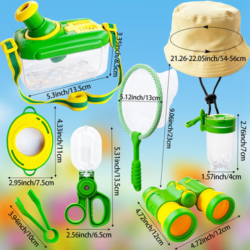 Bug Catcher Kit for Kids,8 Pcs Kids Bug Habitat with Bug Collector Butterfly Net Magnifying Glass Binoculars Tweezer Hats,Outdoor Explorer Kit for