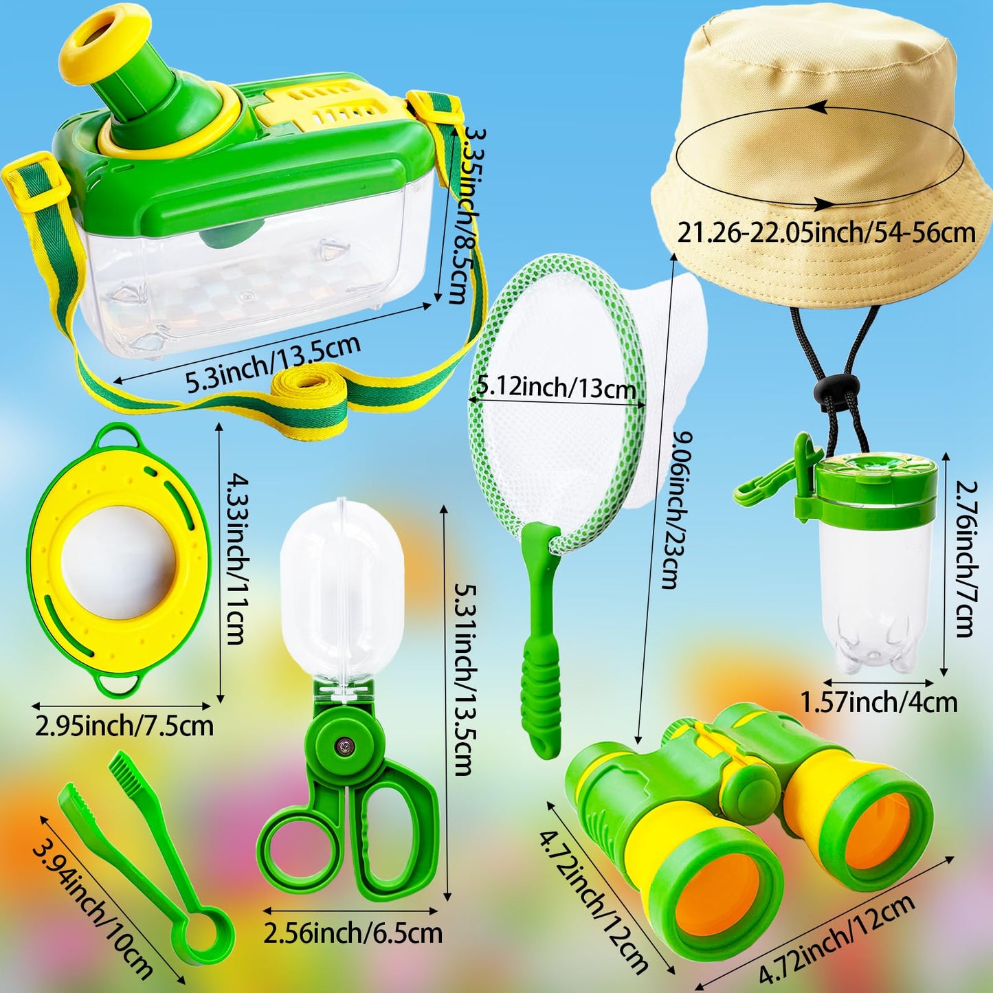 Bug Catcher Kit for Kids,8 Pcs Kids Bug Habitat with Bug Collector Butterfly Net Magnifying Glass Binoculars Tweezer Hats,Outdoor Explorer Kit