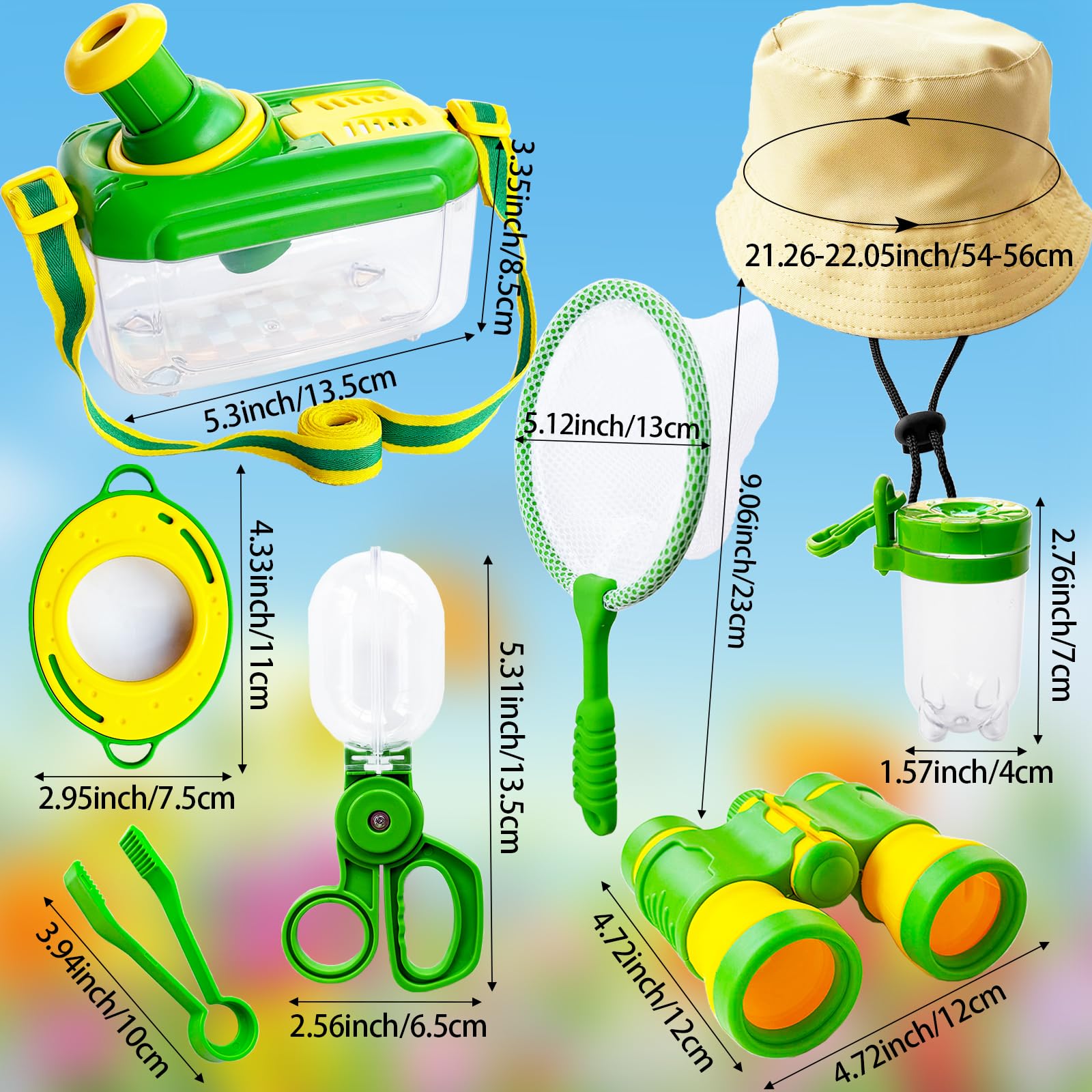 Bug Catcher Kit for Kids,8 Pcs Kids Bug Habitat with Bug Collector Butterfly Net Magnifying Glass Binoculars Tweezer Hats,Outdoor Explorer Kit