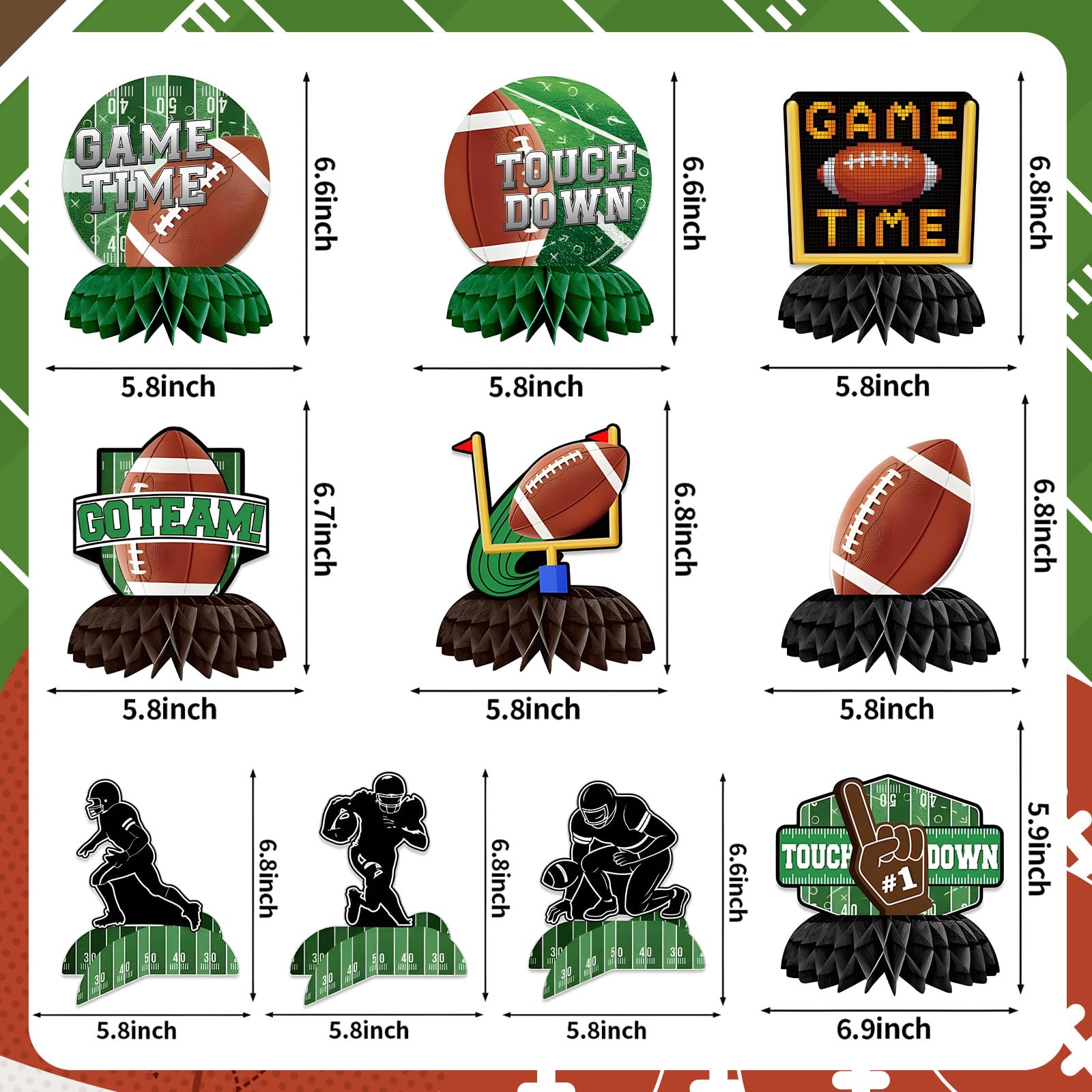 10 Pieces Football Honeycomb Centerpieces - Game Time Table Decorations with Football, Player, Goalpost, and Touchdown Signs for Game Day Parties