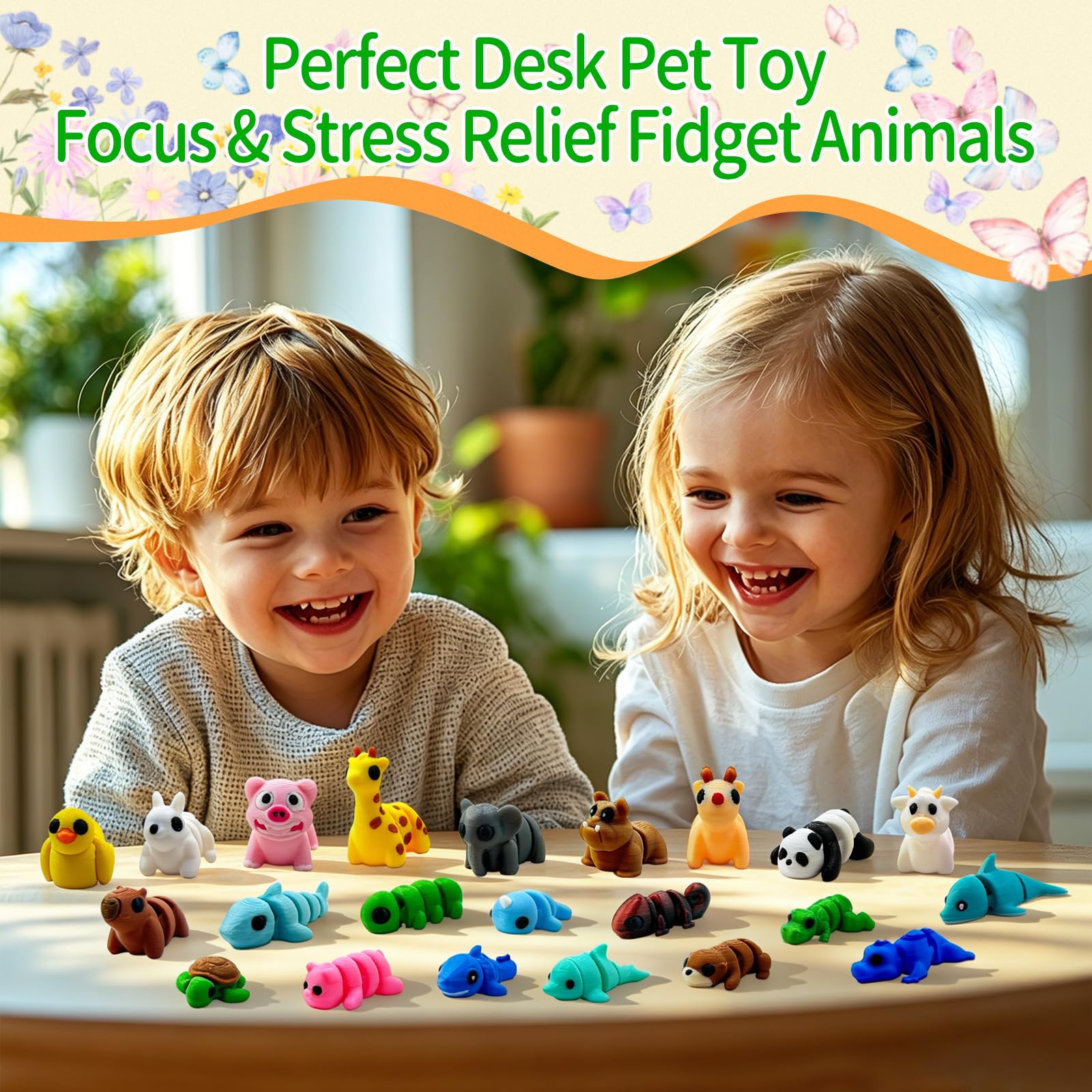 QCHENKOMI 35pcs Mini 3D Printed Animal Figurines Set, Flexible Articulated Fidget Toys for Kids & Adults, Cute 3D Print Animals Bulk for Party Favors