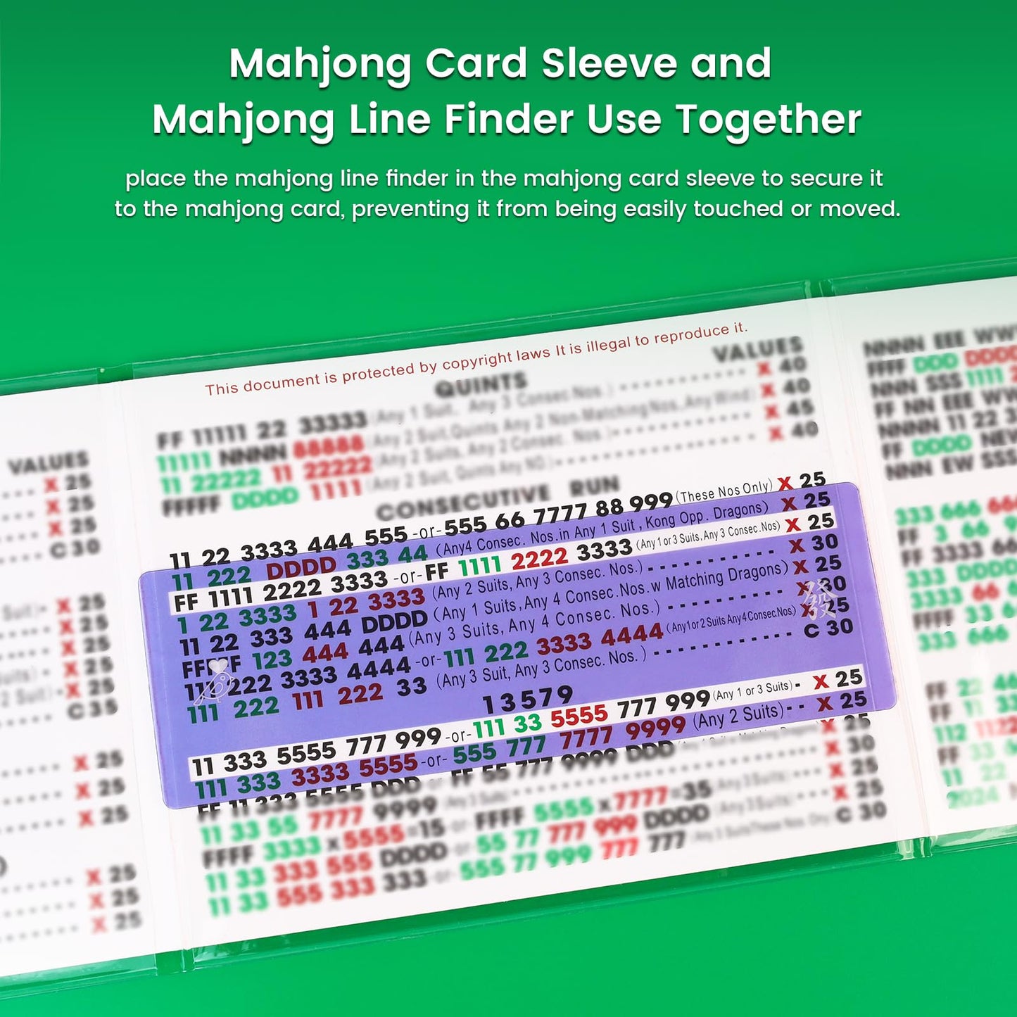 4Pcs Mahjong Card Sleeve & 4Pcs Mahjong Line Reader,Quickly Identify Rules