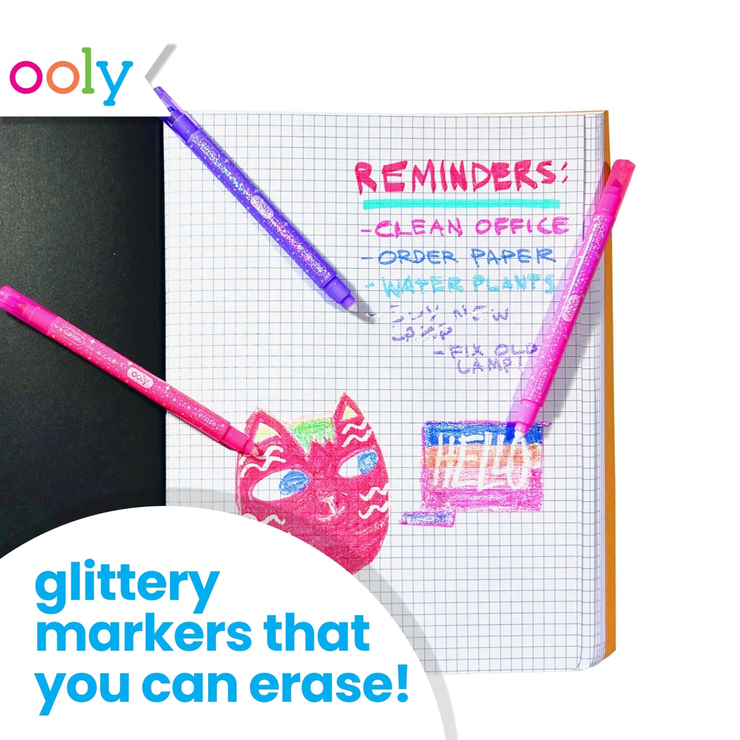 Ooly Make No Mistake Glittery Erasable Markers, 12 Stress and Mess Free Sparkle Markers You Can Erase, Colorful Supplies for Any Arts & Crafts