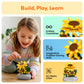 PicassoTiles 130pc STEM Sunflower Building Brick Block Set with Vase Flower Craft Toy for Kids Ages 3+ Educational Learning and Creative Activity