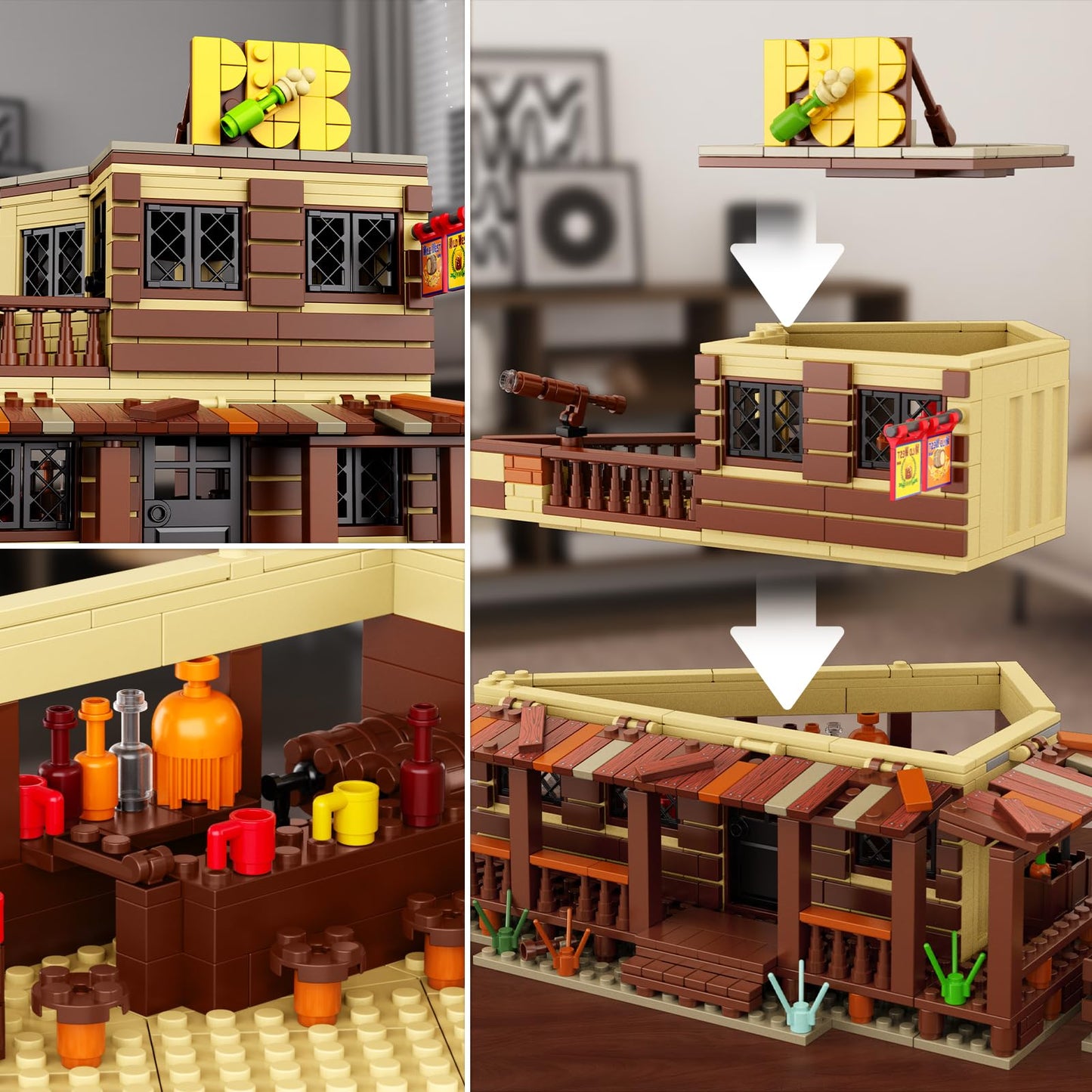 Mould King Wild West Architecture Building Sets, Mini Western-Saloon Modular Buildings Model Kits, Ideas House Office Room Decor Gifts for Adult