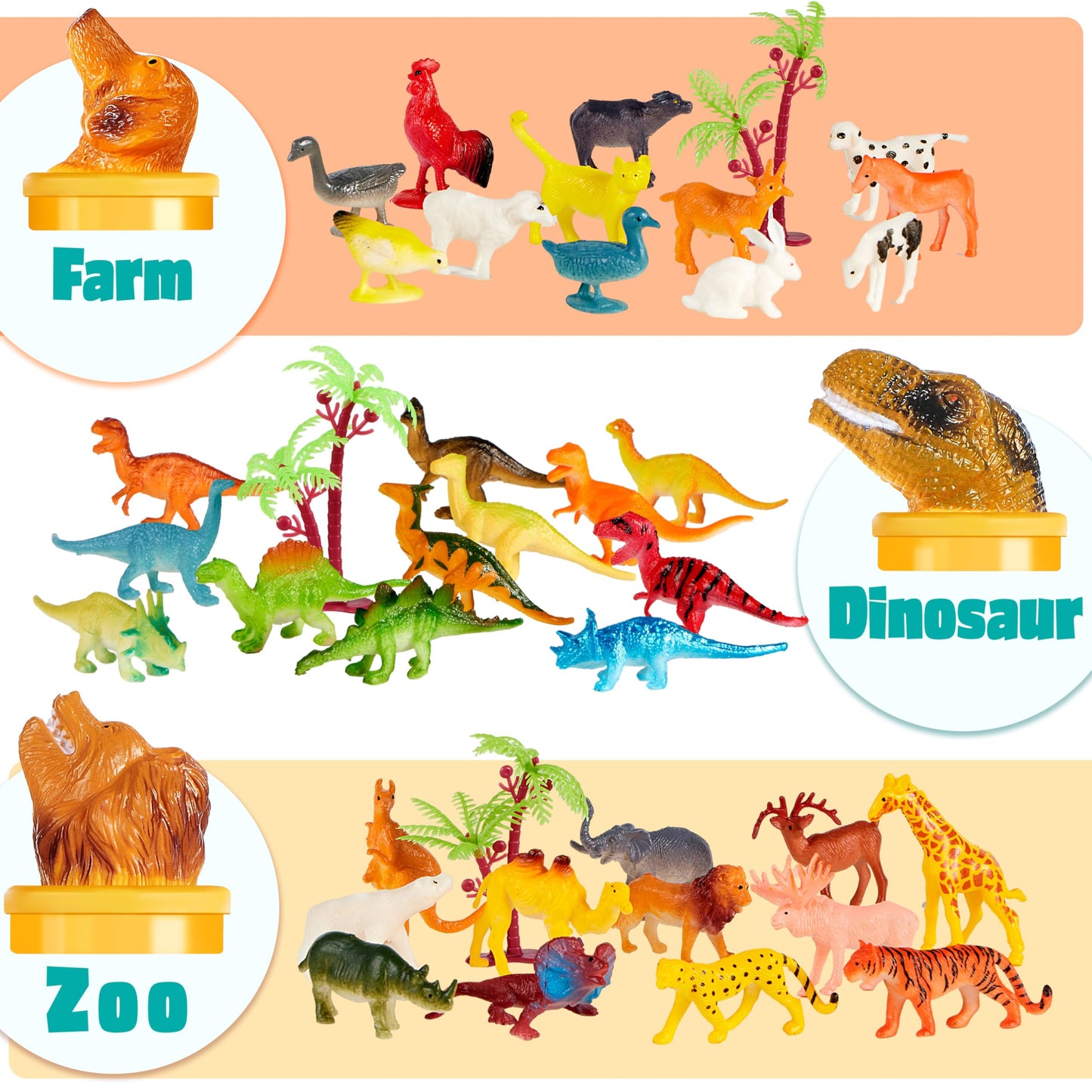 JOYIN 69 Pcs Small Animal Figures, Mini Jungle Toy Set with Sensory Bin, Realistic Wild Forest Playset, Zoo, Ocean, Farm Animals Figurines, Dinosaur