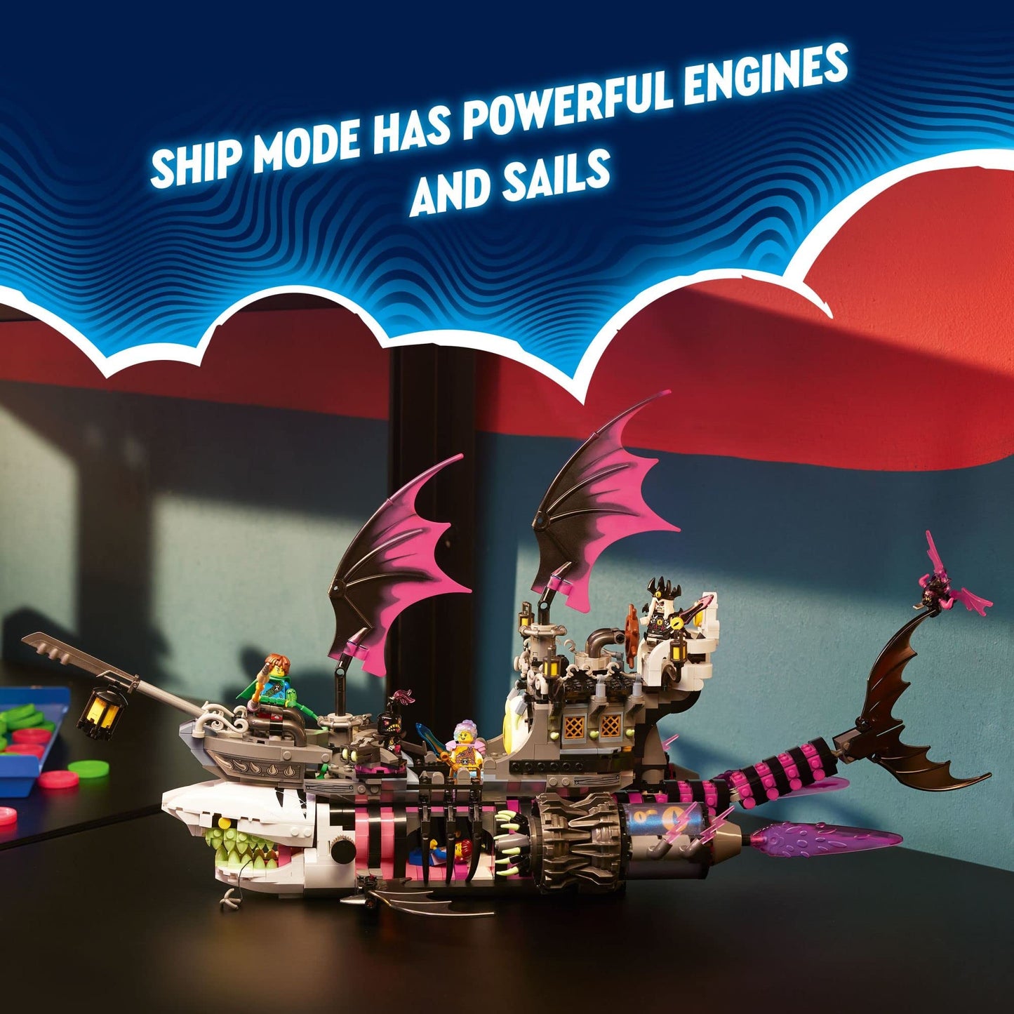 LEGO DREAMZzz Nightmare Shark Ship 71469, Construct The Building Toy Set as a Flying Pirate Ship or a Monster Truck, Includes 4 Minifigures, Shark