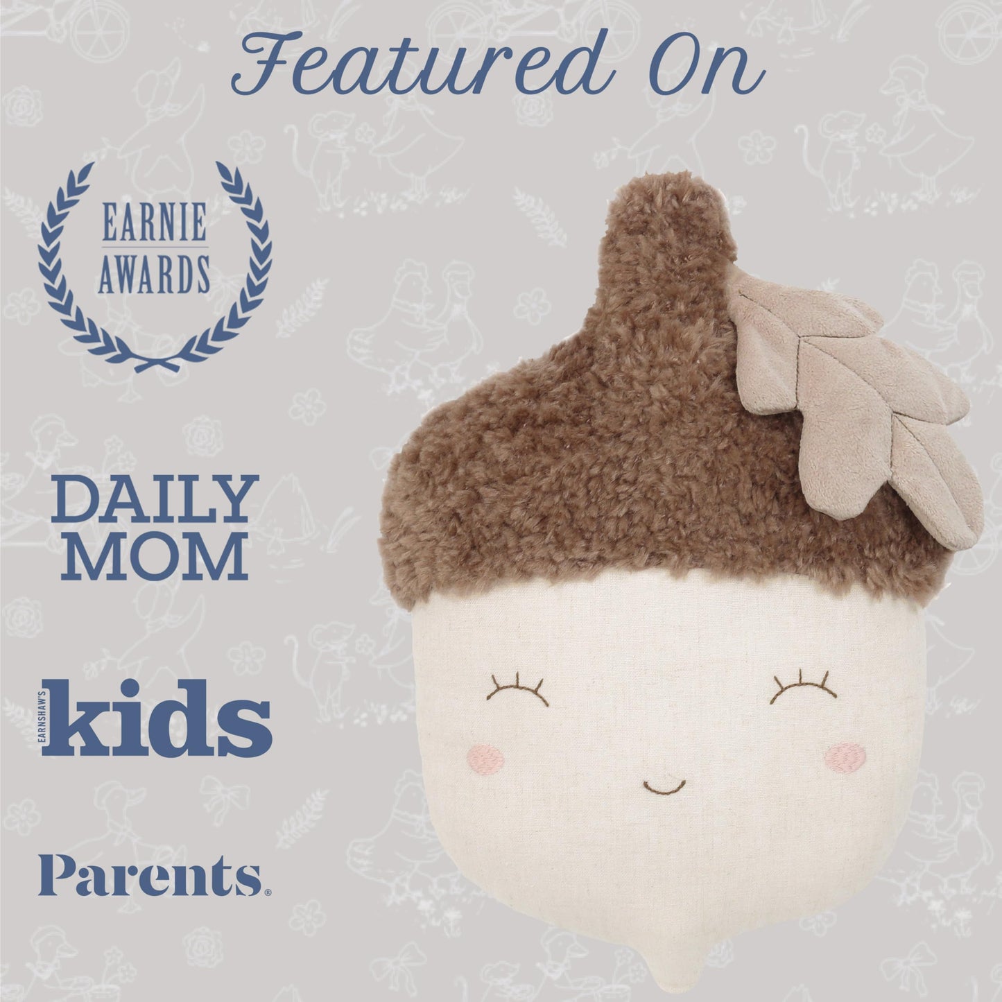 MON AMI Nutty Acorn 14-Inch Plush Pillow Toy, Soft Woodland Décor Gift