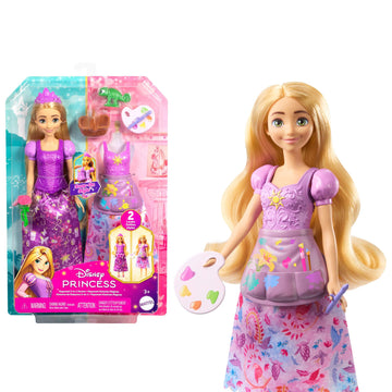 Mattel Disney Princess Toys, Rapunzel Fashion Doll with 2 Looks, 9 Accessories, 2 Snap-On Bodices & 2 Skirts, 2-in-1 Stories Inspired by Disney