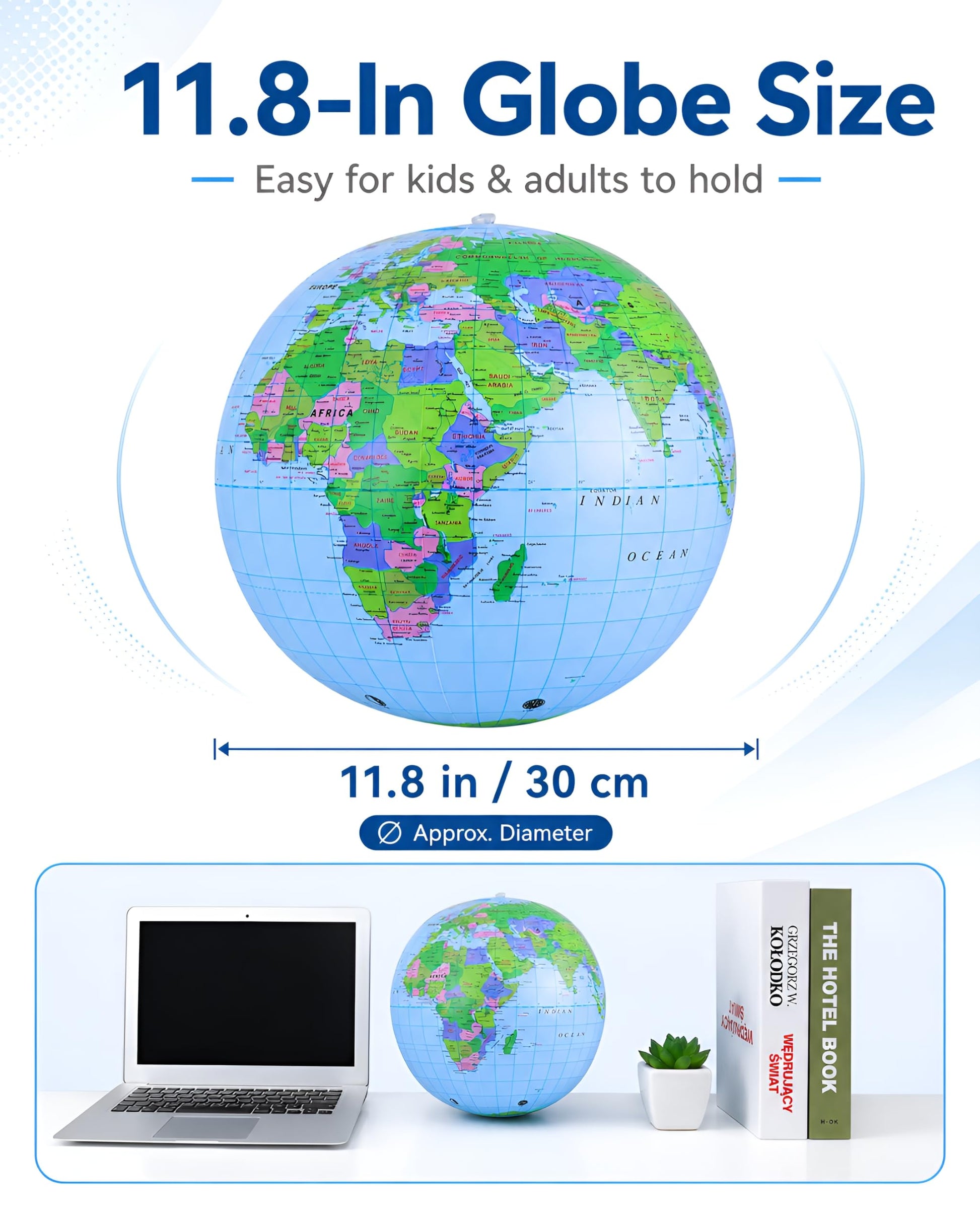 NUOBESTY Inflatable Globe Beach Ball, 11.8-Inch PVC World Map Ball