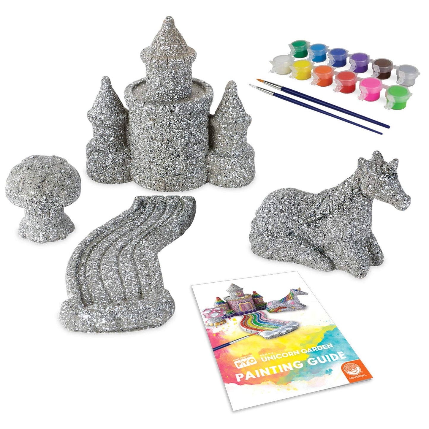 MindWare Paint Your Own Stone Unicorn Garden - Weather-Resistant Garden Rocks Paint Kit for Kids - Includes Paint, Brushes and Instructions - Ages 8