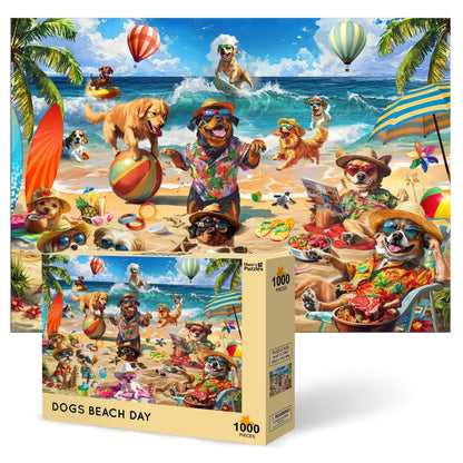 Theo's Puzzles Jigsaw Puzzles 1000 Piece Puzzle for Adults, Families Dogs Beach Day Pieces Fit Together Perfectly