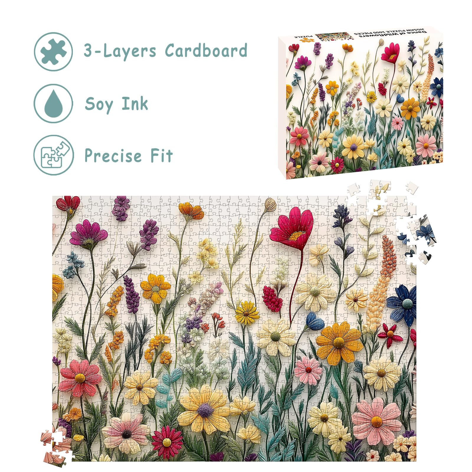 Puzzles for Adults 1000 Pieces, Wildflower Jigsaw Puzzles - Dance of Wildflowers, Impossible Wildflower Puzzle for Seniors Families, 27.56 x 19.69