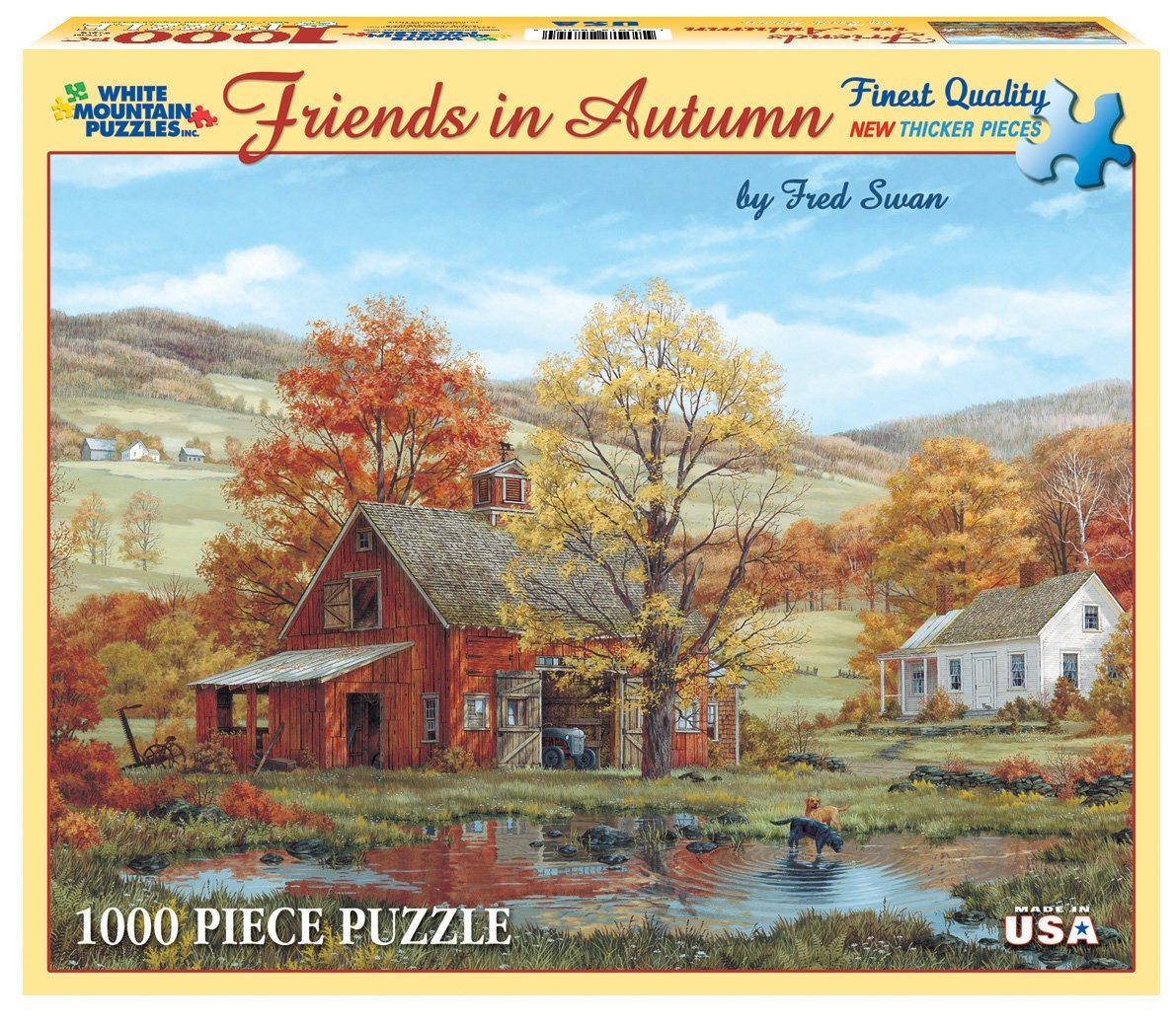White Mountain 1000 Piece Jigsaw Puzzle Scenic Red Barn, Friends in Autumn