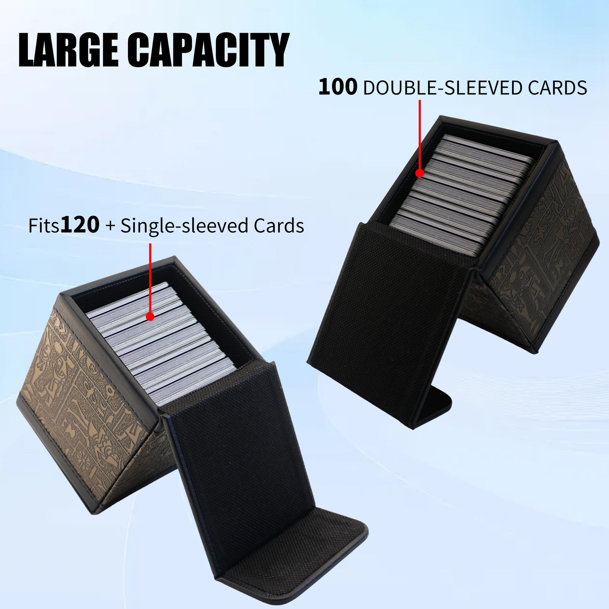 Cylvenor ancient egyptian embossed deck box for yugioh and mtg cards - ultimate guard style with double-magnet opening, holds 100+ cards (black)