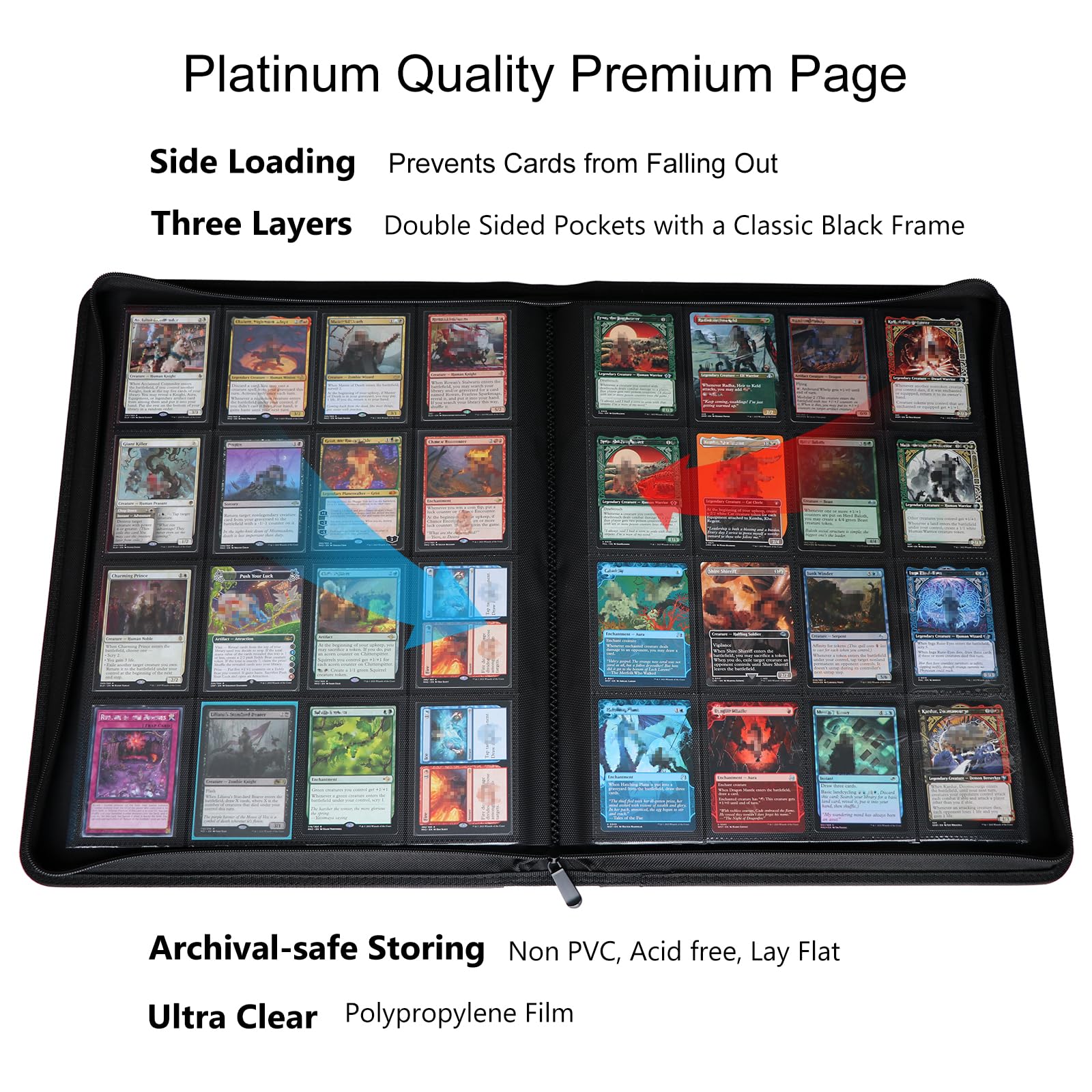Rieton 16 Pocket 1024 Card Binder, Large Ringless Side Loading Pockets Trading Card Album Folder for TCG