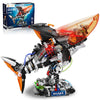 Punk Style Shark Building Set with Light, 1076-PCS Articulated Mechanical Jaws Fish Model with Display Stand, Ocean Predator Kit for Kids 8+