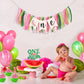 LINLULU Watermelon Highchair Banner, 1st Birthday Decorations for Girl, Fruits Theme, Red, Handmade, Reusable, Photo Prop, 80*8.75 inches