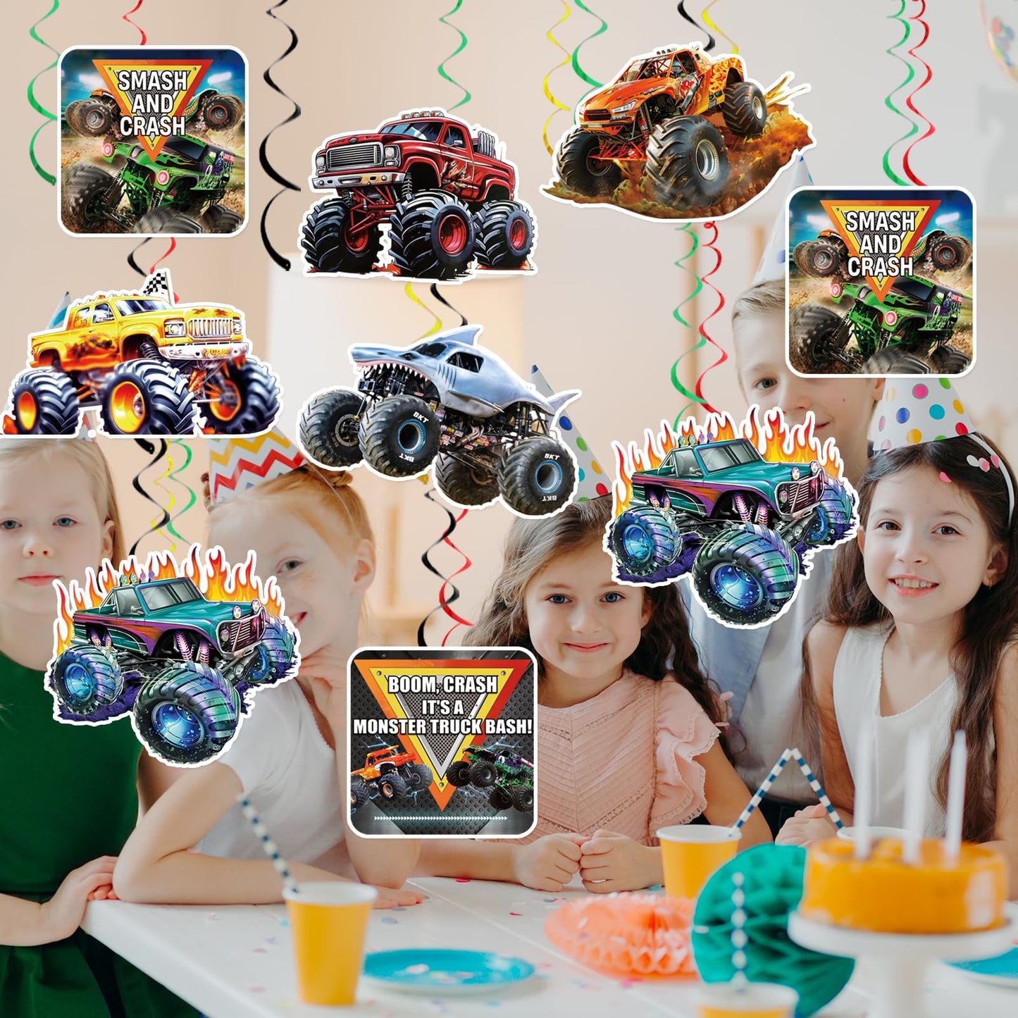 12 Pcs Monster Truck Hanging Swirls Monster Truck Birthday Decorations, Monster Truck Party Decorations, Monster Truck Decorations for Boys Kids