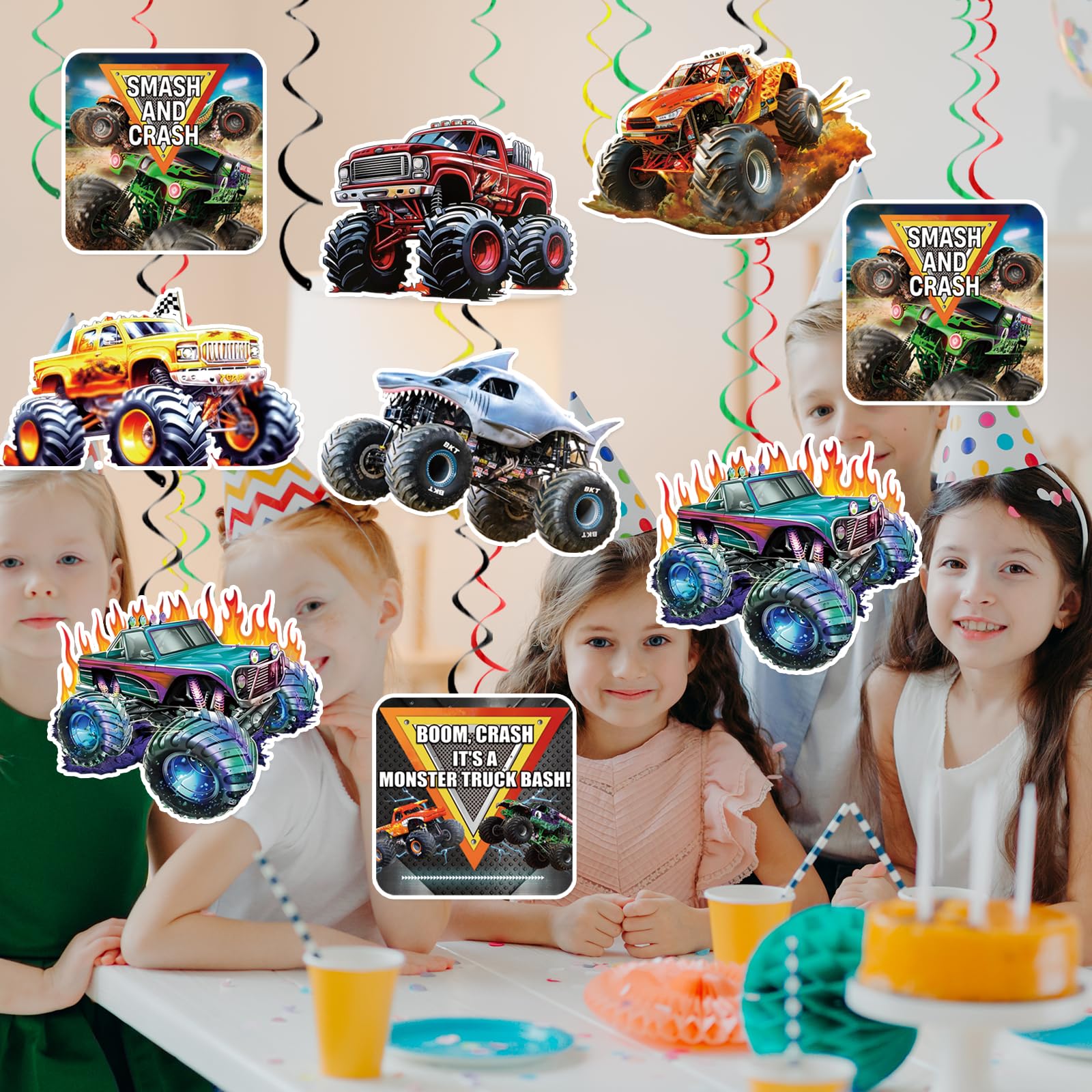 12 Pcs Monster Truck Hanging Swirls Monster Truck Birthday Decorations, Monster Truck Party Decorations, Monster Truck Decorations for Boys Kids