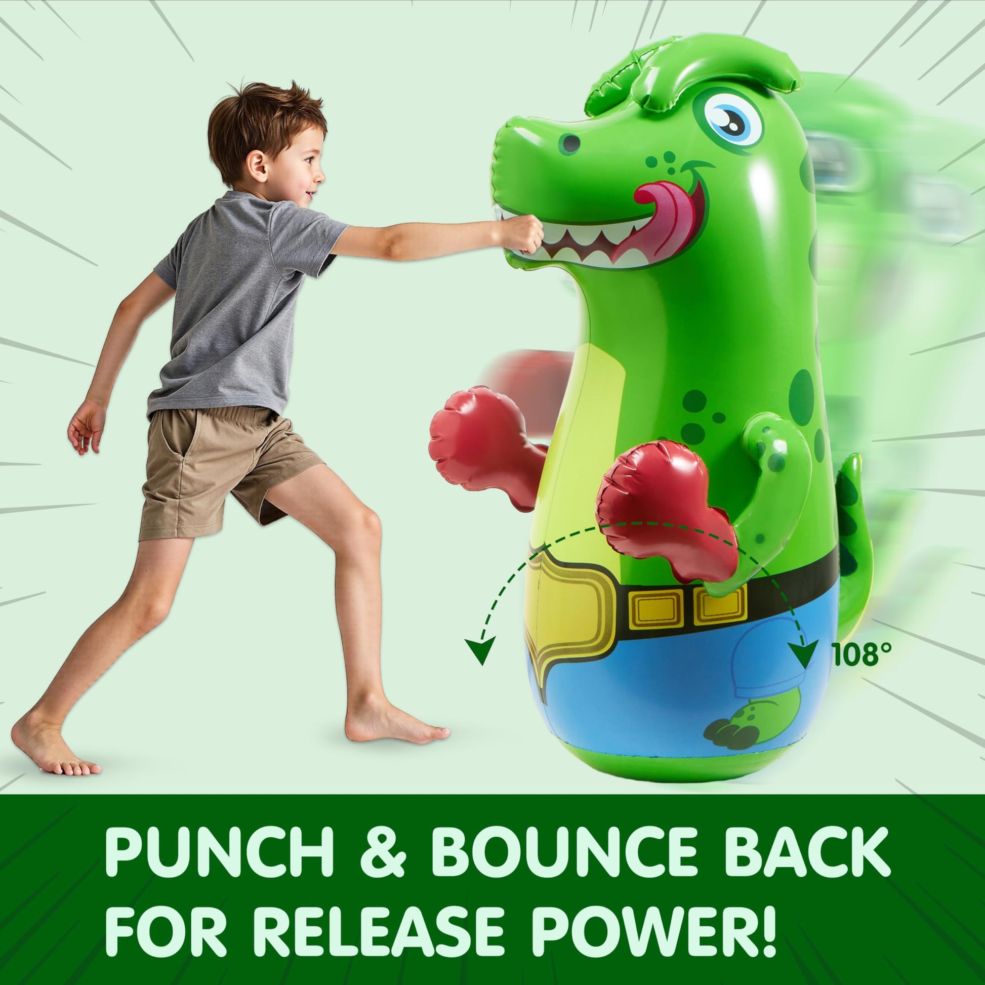SYNCFUN Inflatable Punching Bag for Kids 47 Inches, Kids Blow up Punching Bag Toys, T.rex Dinosaur Bouncing-Back Bopper