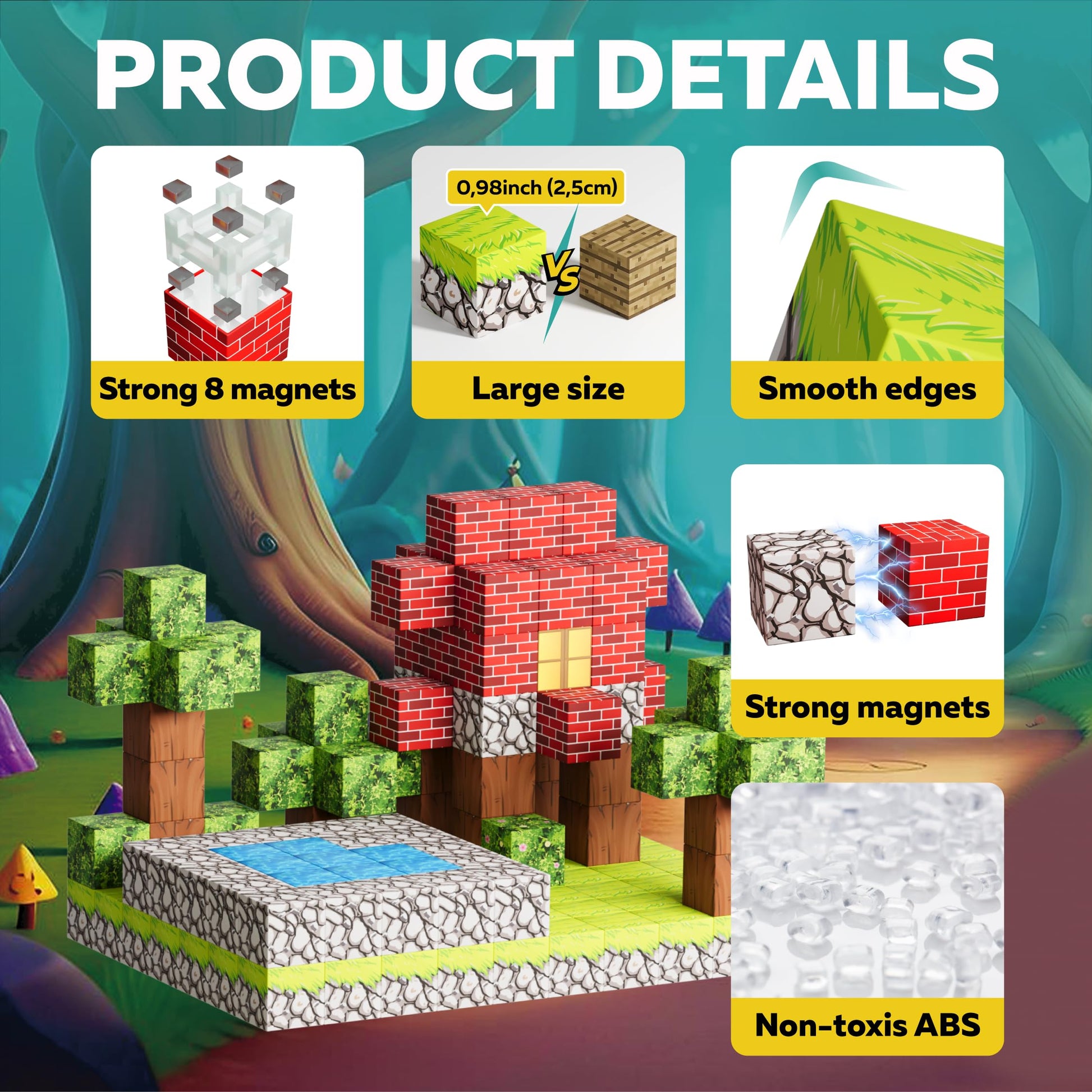 Magnetic Blocks Cubes 128PCS - STEM Cube Building Blocks & Magnet Tiles, Fidget, Montessori for Kids Ages 3-5 & 5-7 & 8-12, Magnetic Kit Cubes