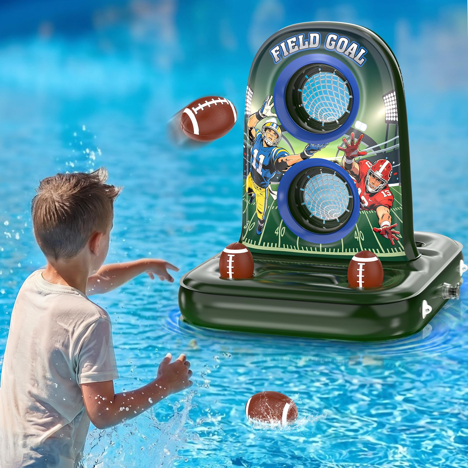Pool Football - Inflatable Pool Toys for Kids Ages 8-12 with Stable Base and 4 Balls - Water Football Target, Outdoor Backyard & Beach Games for Kids