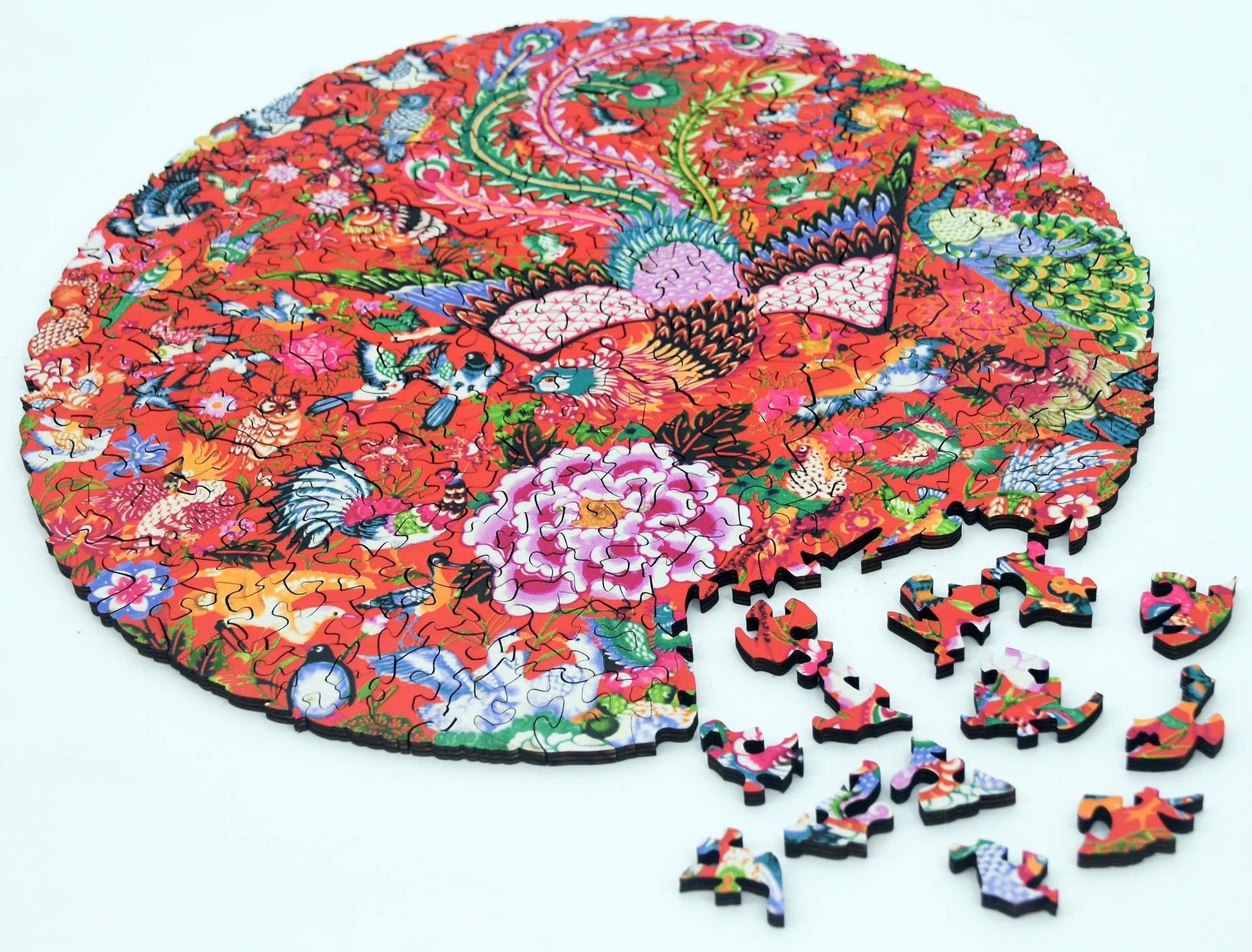 HARTMAZE Wooden Jigsaw Puzzles-Hundred Birds Paying Homage to The Phoenix 253 Truly Unique Piece Round Shape Best Choice for Adults and 10 Ages up