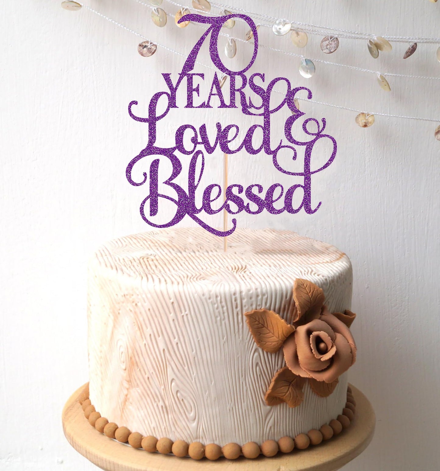 AHAORAY 70 Years Loved Cake Topper - Deep Purple Glitter 70th Birthday Cake Decorating Supplies, Perfect for 70th Anniversary or Birthday Photo Booth