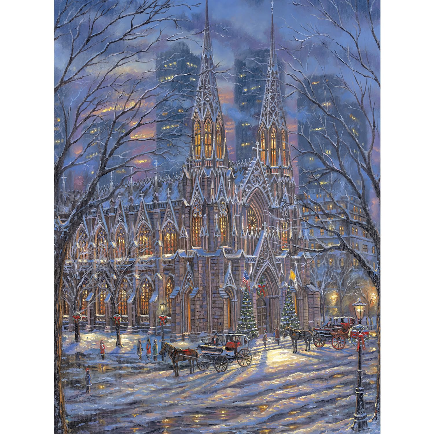 Bits and Pieces 500 Piece Puzzles for Adults - Saint Patrick's Cathedral - - Large 18" x 24" Glitter Jigsaw Puzzles 500 Pieces Snowy Church Scene, No