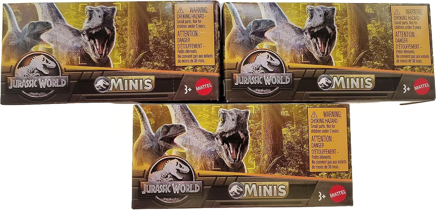 Jurassic World Dinosaurs Minis Surprise Pack of Dinos Box - Bundle of 3 Blind Boxes | 1.125” Scale Mini Figures | Mattel Ages 3+