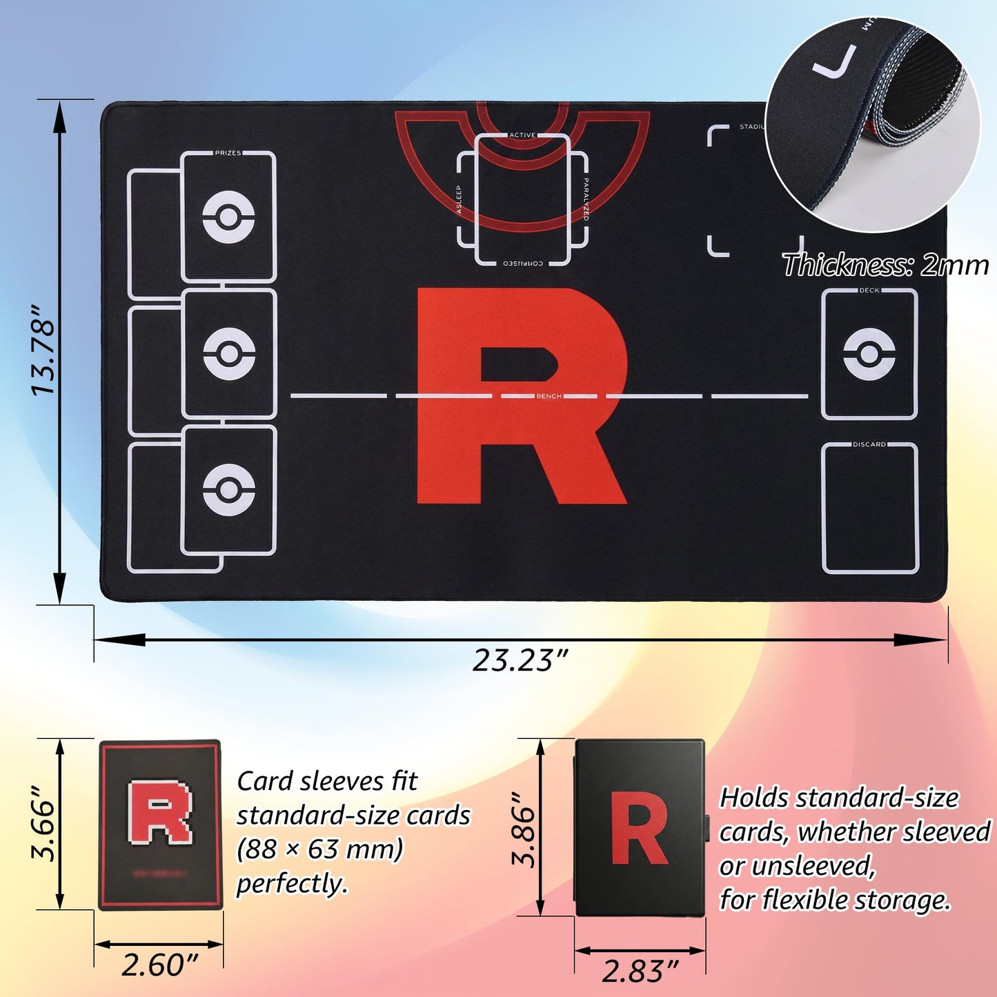 Playmat Set for TCG,2-Player Trainer TCG Playmat 2 PCS with 38 Damage Counters, 2 Trading Card Cases,65 Card Sleeves and Professional Storage Bag