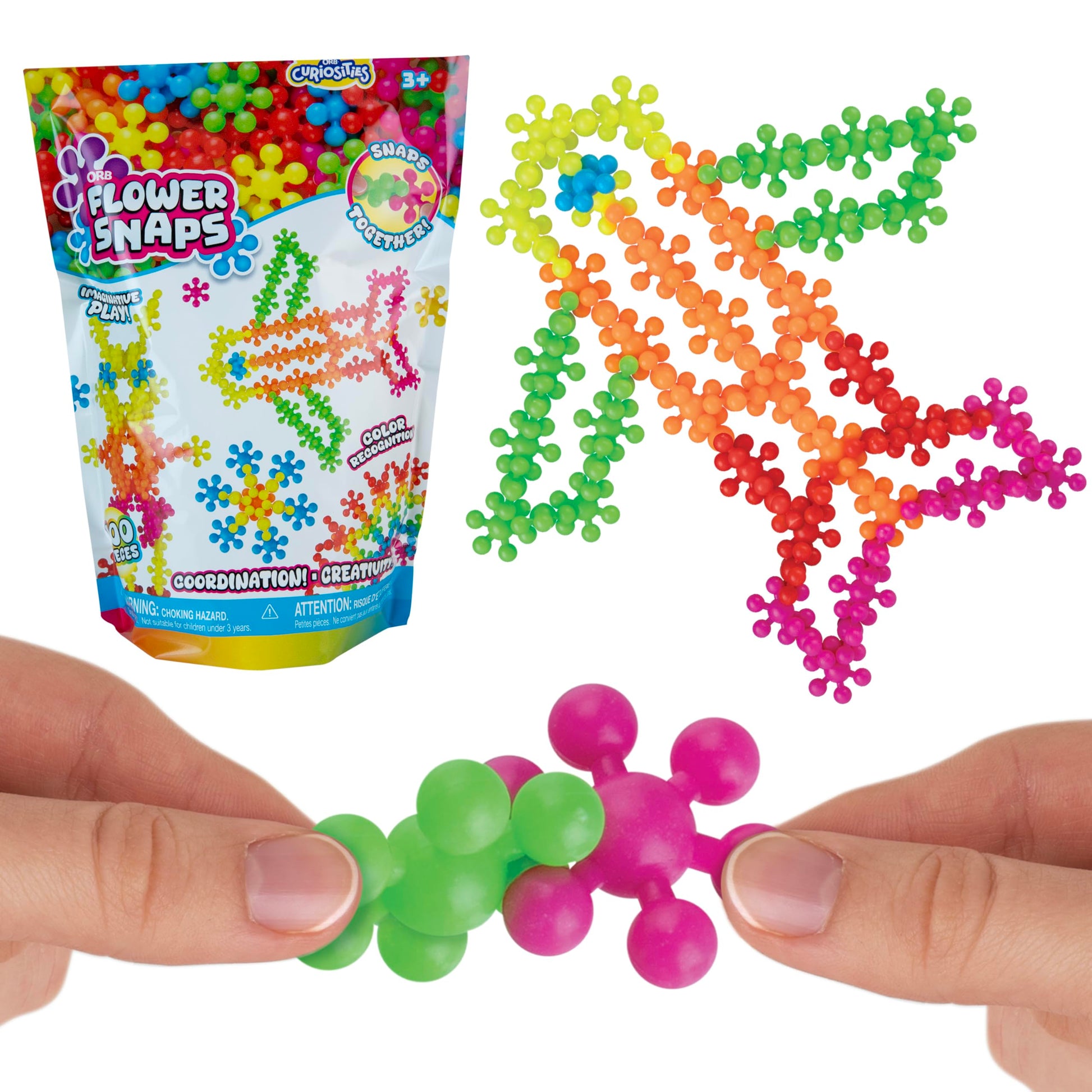 ORB Flower Snaps Interlocking Connecting Toys - 200 Piece Interlocking Building Block STEM Toy for Kids - Flower Shaped Clip Together Building Discs