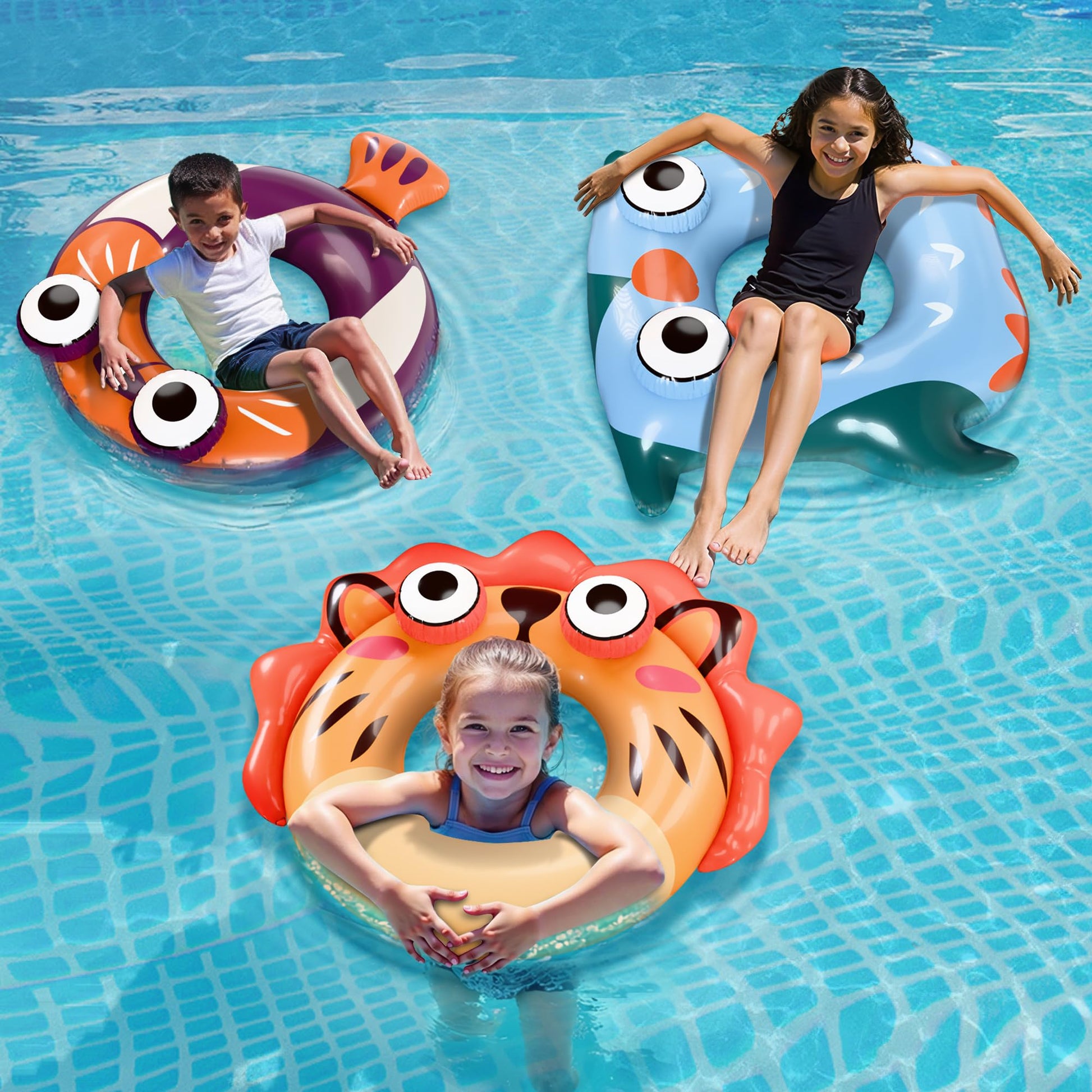 Pool Wave Kids Swim Rings Pool Floats, Toddler Inflatable Animal Swimming Tube Floaties, Summer Outdoor Water Floating Toy, Family Party Gift 3 4 5 6