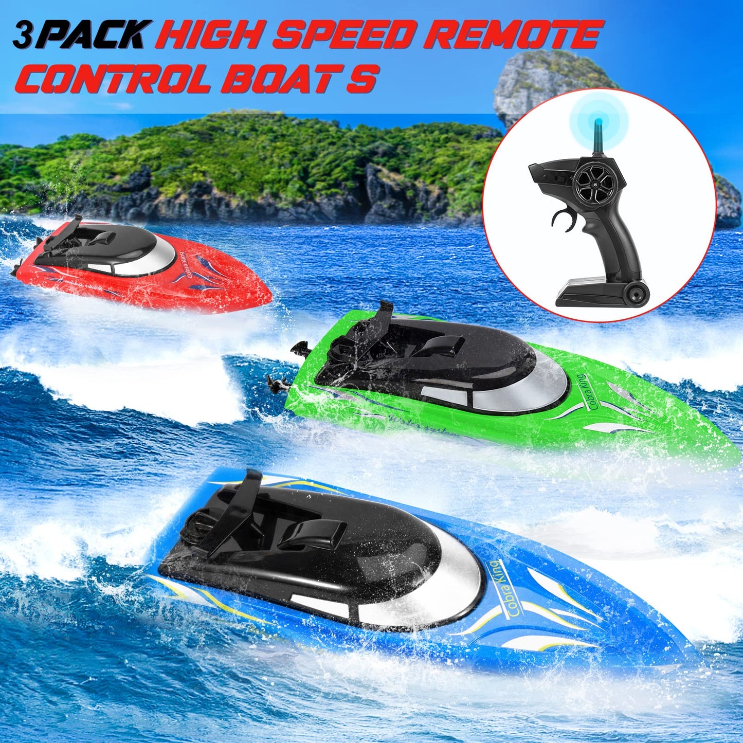 Twister.CK RC Boat, 3PACK High Speed Remote Control Boat for Kids & Adults, 10km/h 2.4G Boats for Pools and Lakes, Rechargeable Battery Included