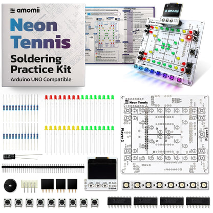 amomii Neon Tennis Soldering Practice Kit for Arduino UNO, 2-Player Game