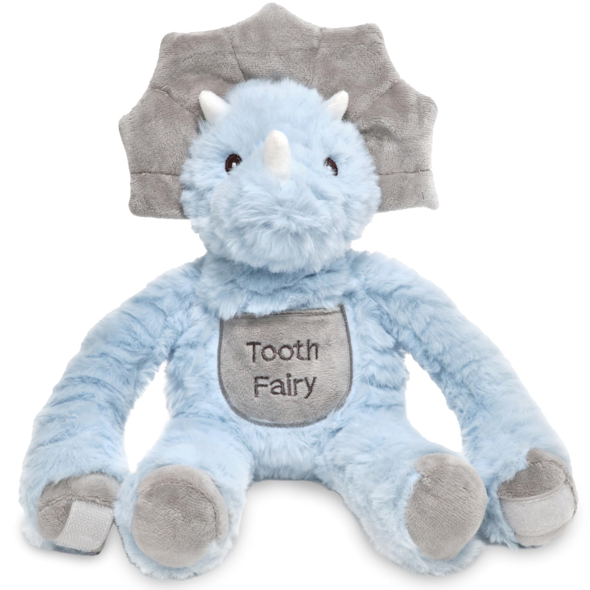 Bearington Lil' Tracer Dinosaur Stuffed Animal - 12" Tooth Fairy Tooth Holder with Soft Plush Fur, Long Arms with Velcro, and Little Pocket - Adorable