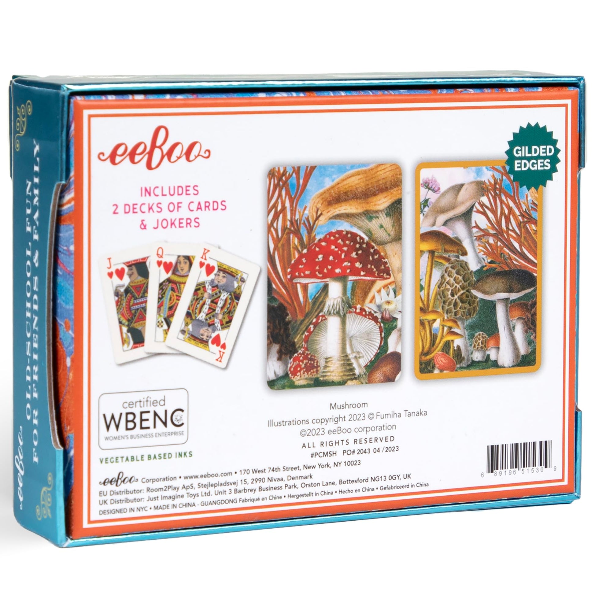 eeBoo Piece & Love: Mushroom Playing Cards - Includes 2-52 Card Decks, Traditional Decks with Beautiful Artwork & Gilded Edges