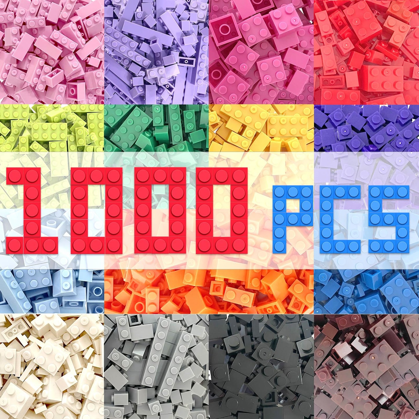 Carlerait 1000 Pieces Classic Building Bricks in 15 Popular Colors and 12 Mixed Shapes, Creative Small Building Blocks Set Learning Educational Toy