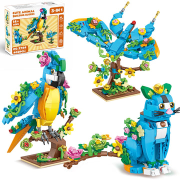 Myth Qholve 3 in 1 Macaw Parrot Building Set, 400+ PCS Colorful Animal Figure Construction Model for Home Office Desk Decoration