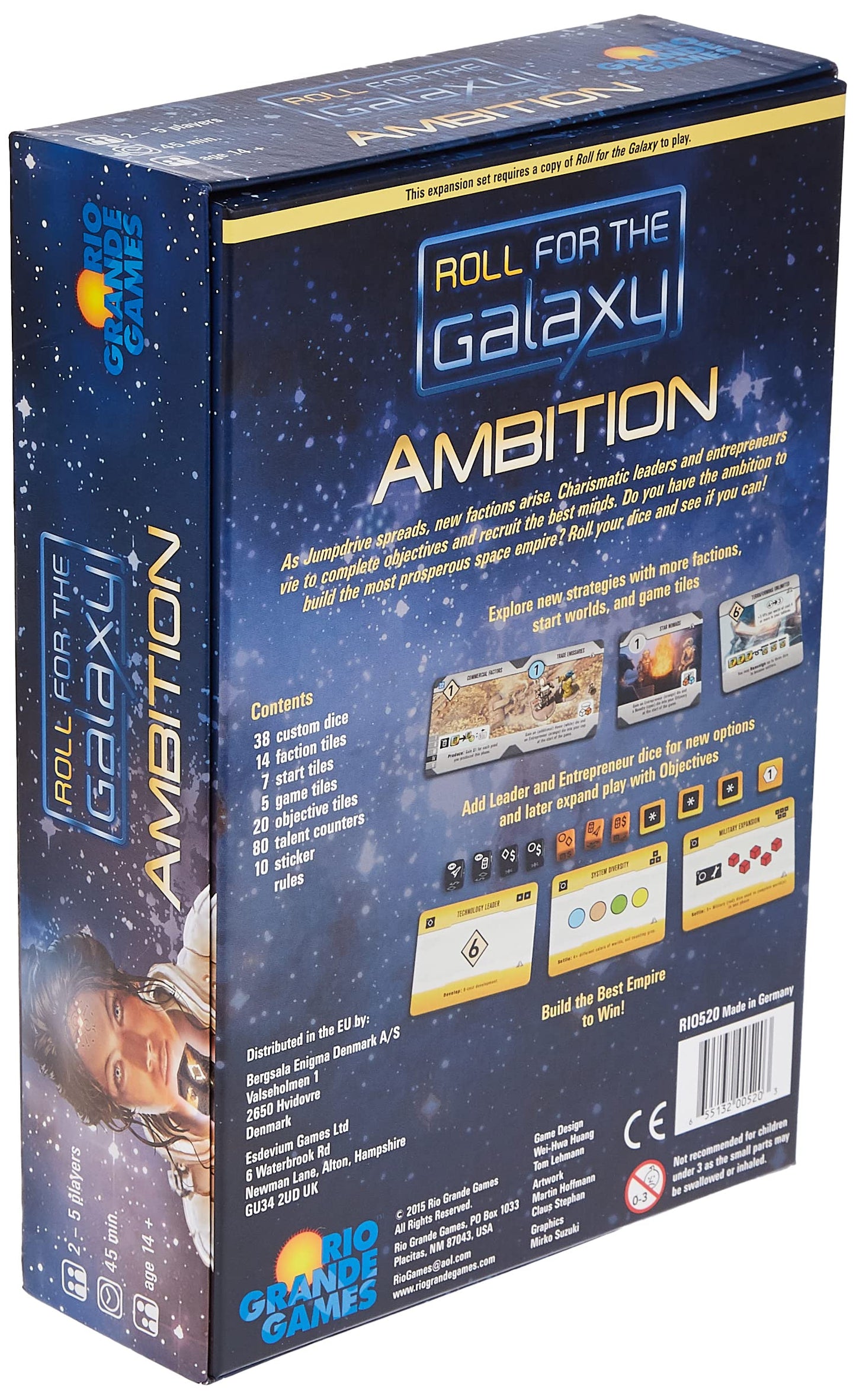 Rio Grande Games Roll for The Galaxy: Ambition Expansion - Strategy Board Game with Customizable Tank