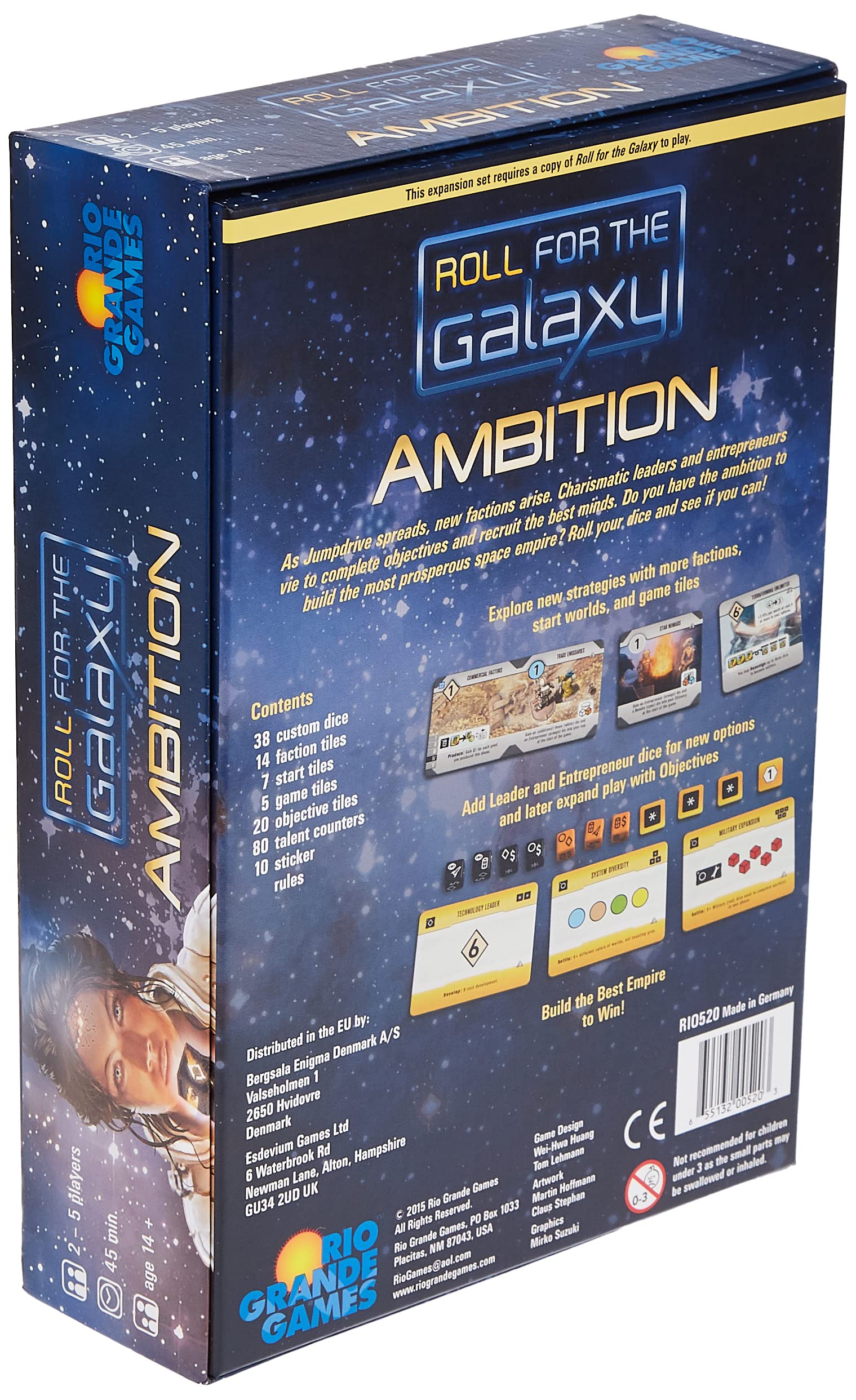 Rio Grande Games Roll for The Galaxy: Ambition Expansion - Strategy Board Game with Customizable Tank