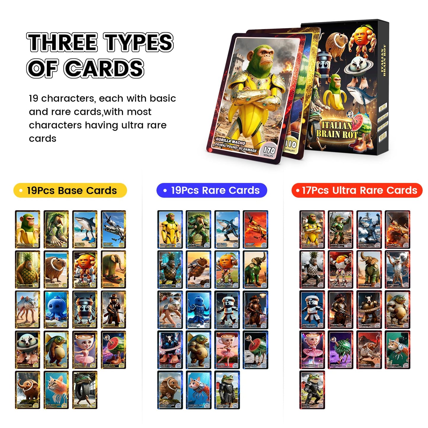 55pcs Italian Brainrot Cards,Funny Brainrot Cards Rot Collection,Brainrot-Gifts,Featuring Characters Like Tralalero Tralala &Ballerina