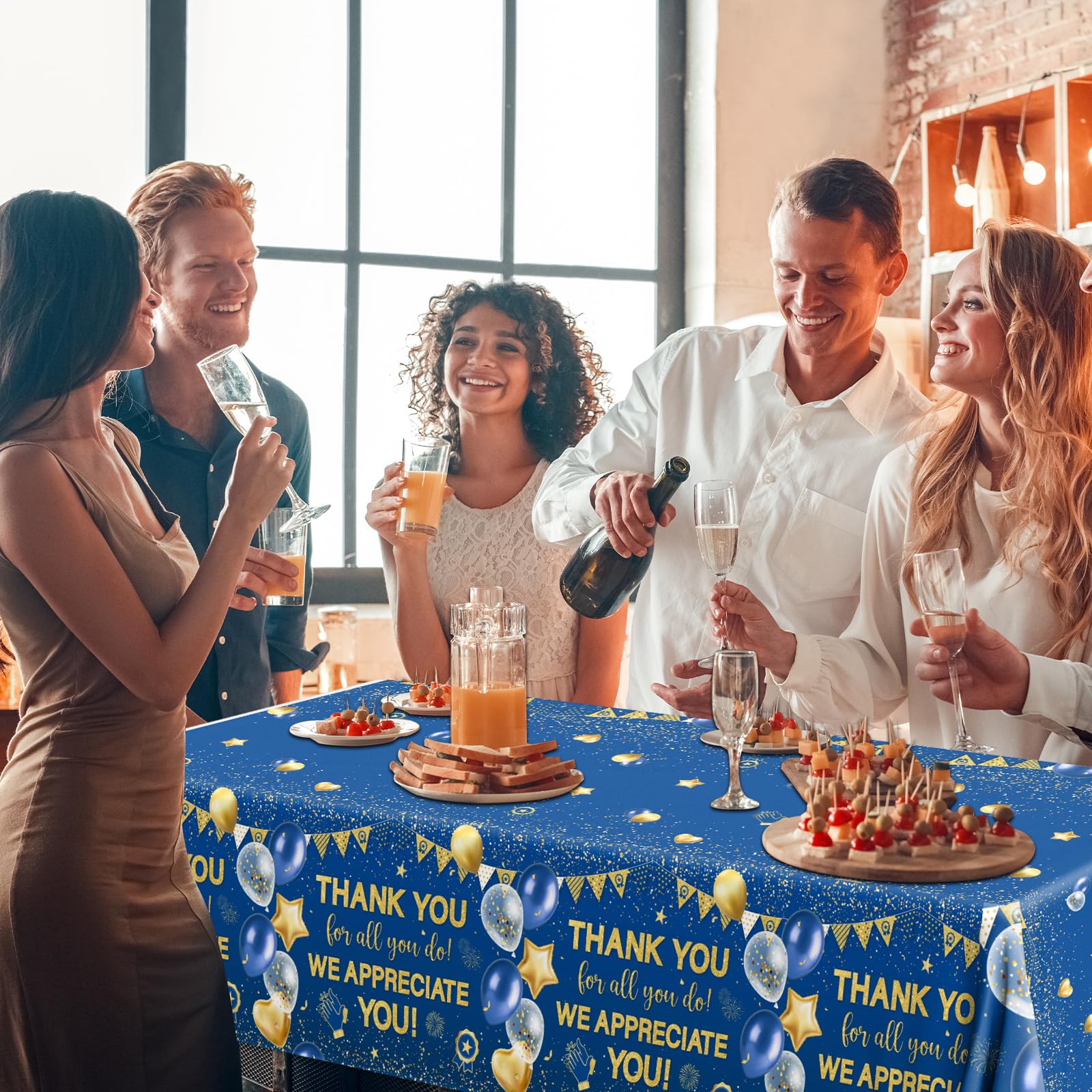 TEMYAXU 3Pieces We Appreciate You Decorations Tablecloth, 71 * 43 Inch Thank You for All You Do Table Cover Blue and Gold Thank You Tablecloth
