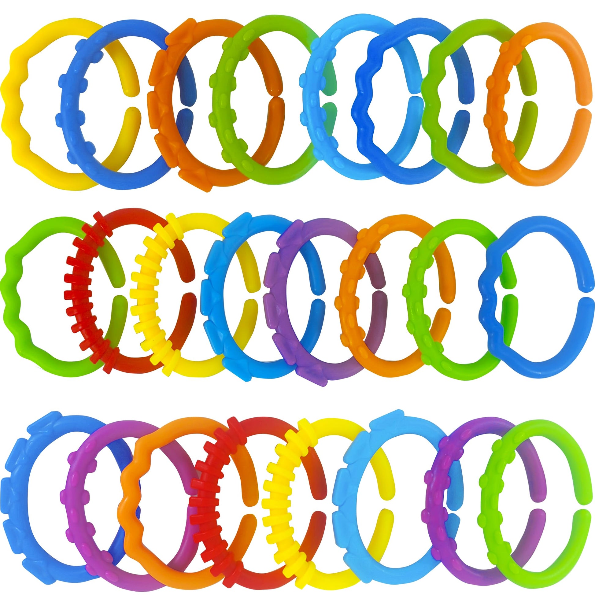 KUTOI Baby Rings Toy Links - 24 Pcs Colorful Teething Rings, Car Seat Toy Plastic Chain Links for Infants, Engaging car seat Toys, Hanging Baby Toys