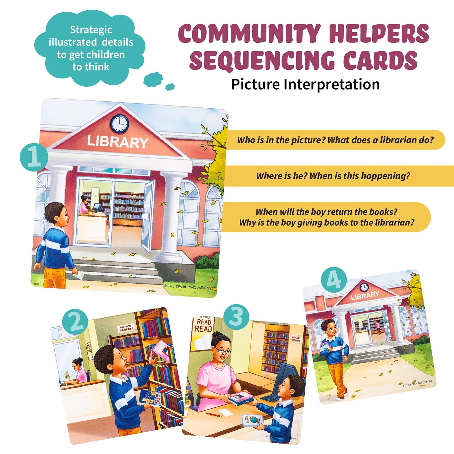 SPARK INNOVATIONS Kids Story Cards Sequence Game Large Storytelling and Sequencing Cards. Community Helper Stories for Sentence Building Educational