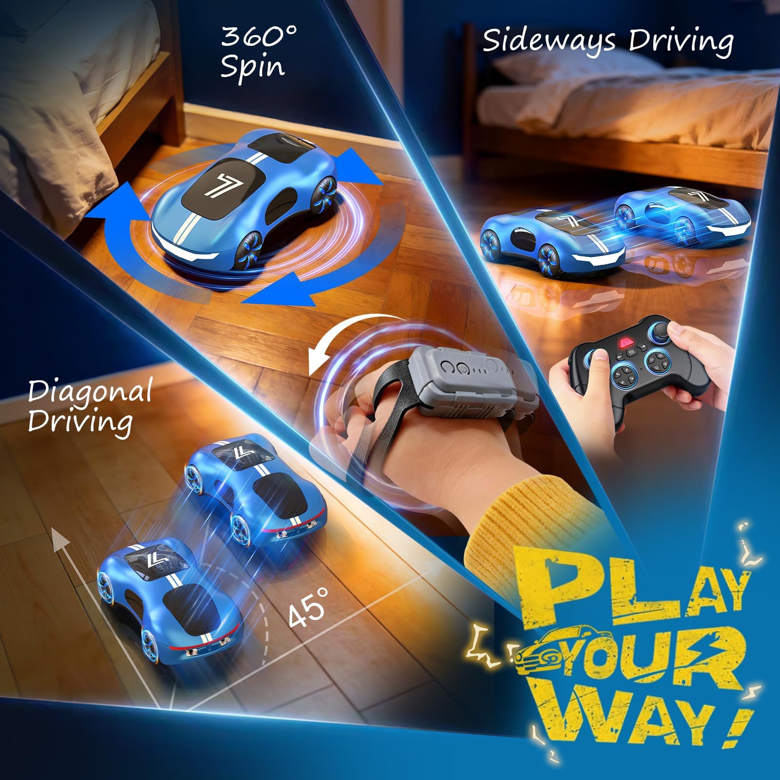 AEROQUEST Gesture Control RC Stunt Car with Lights & Spray for Boys 6+