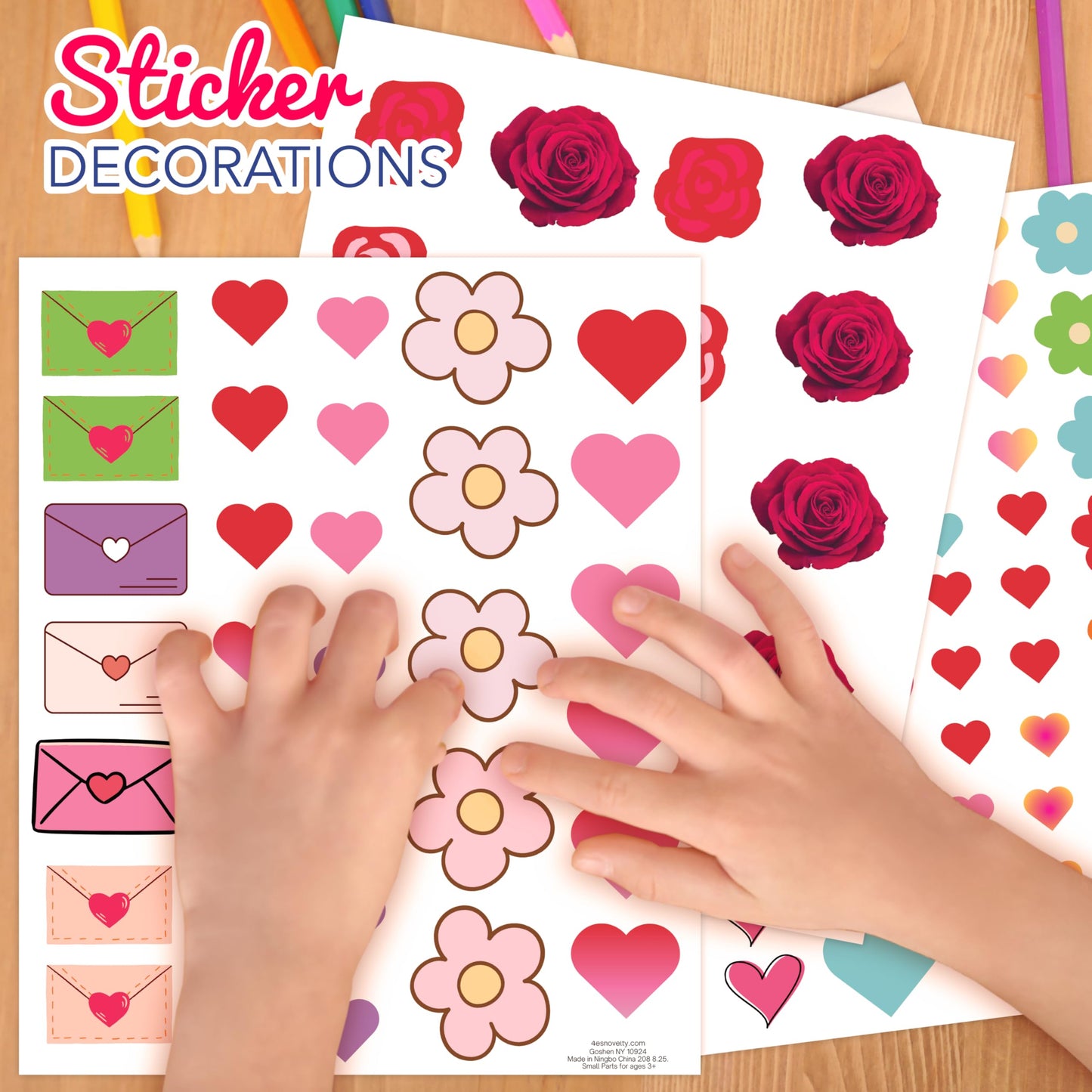 4E's Novelty 104 Pcs Giant Valentine Color Tablecloth Poster 30x72, with 103 Stickers, Huge DIY Valentines Day Coloring Table Coth Valentines Kids